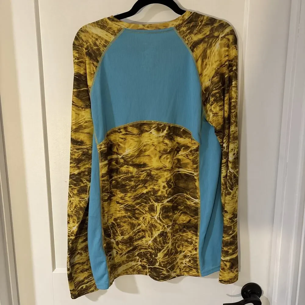 Mossy Oak Shirt Mens Medium Yellow Elements Camo Performance Fishing Long Sleeve